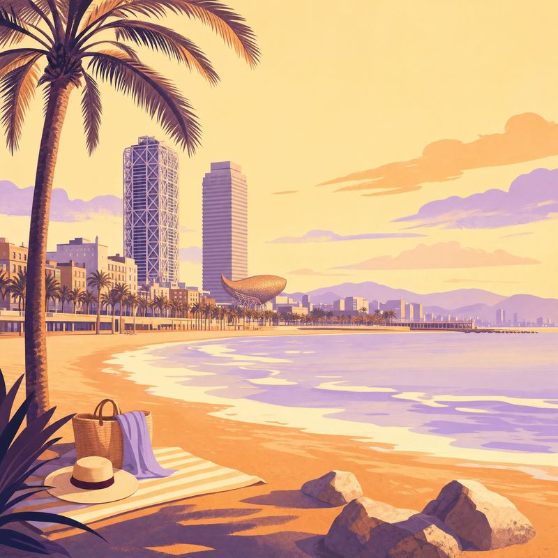 Barceloneta Beach skyline in Barcelona
