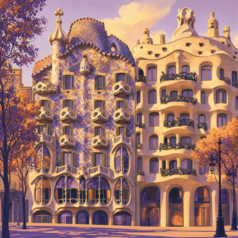 Casa Batlló and La Pedrera facades on Passeig de Gràcia