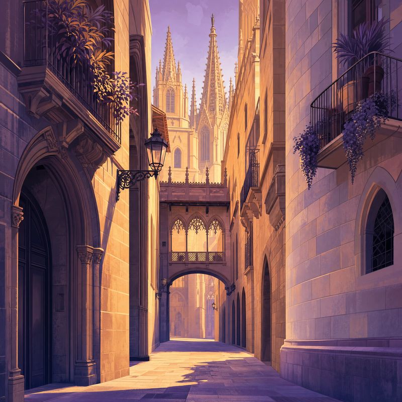 Narrow medieval street in Barcelona's Gothic Quarter