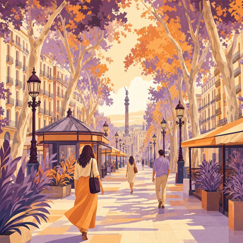 La Rambla tree-lined boulevard in Barcelona