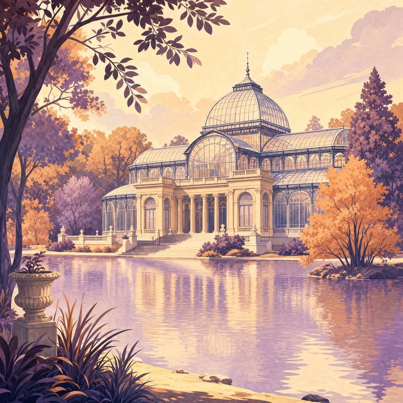 Crystal Palace and lake in Madrid's Retiro Park